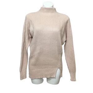 Lewit Pink Mock Neck Long Sleeve Cable Knit Sweater Size Large